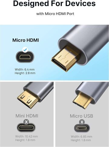 JSAUX Micro HDMI to HDMI Adapter, Micro HDMI Male to HDMI Female Adapter Cable, 4K@60Hz HDR 3D Dolby 18Gbps, Compatible for Nikon Zfc/GoPro Hero/Raspberry Pi 4/Sony A6000 and Other Action Camera-Grey in Saudi Arabia
