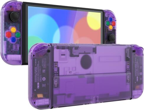 eXtremeRate DIY Full Set Shell for Nintendo Switch OLED, Replacement Console Back Plate & Kickstand, Custom NS Controller Housing with Full Set Buttons for Nintendo Switch OLED - Clear Atomic Purple in Kuwait