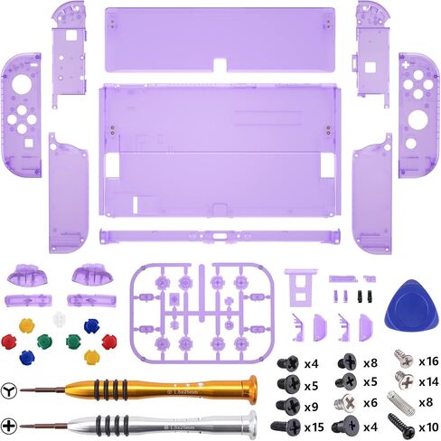 eXtremeRate DIY Full Set Shell for Nintendo Switch OLED, Replacement Console Back Plate & Kickstand, Custom NS Controller Housing with Full Set Buttons for Nintendo Switch OLED - Clear Atomic Purple in Kuwait