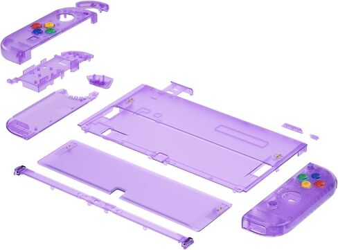 eXtremeRate DIY Full Set Shell for Nintendo Switch OLED, Replacement Console Back Plate & Kickstand, Custom NS Controller Housing with Full Set Buttons for Nintendo Switch OLED - Clear Atomic Purple in Kuwait