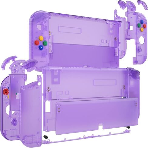 eXtremeRate DIY Full Set Shell for Nintendo Switch OLED, Replacement Console Back Plate & Kickstand, Custom NS Controller Housing with Full Set Buttons for Nintendo Switch OLED - Clear Atomic Purple in Kuwait