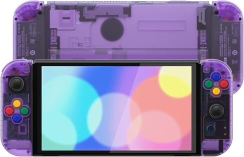 eXtremeRate DIY Full Set Shell for Nintendo Switch OLED, Replacement Console Back Plate & Kickstand, Custom NS Controller Housing with Full Set Buttons for Nintendo Switch OLED - Clear Atomic Purple in Kuwait