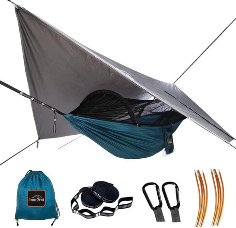 Professional Camping Hammock with Mosquito Net, Lightweight Portable Double Hammock with Two 10 FT Hammock Tree Straps, 230T Nylon Hammock for Camping, Hiking, Yard, Backpacking Blue in Kuwait