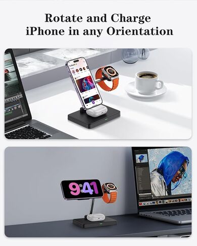 3 in 1 Wireless Charger for MagSafe, Foldable Charging Station for Multiple Apple Devices, Compatible with iPhone 16/15/14/13/12, Apple Watch, AirPods Pro/4/3/2 (Cable and Adapter Included) Black in Saudi Arabia