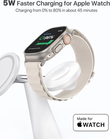 محطة شحن لأجهزة Apple المتعددة، لحامل شاحن MagSafe، شاحن لاسلكي لـ MagSafe 3 في 1 لسلسلة iPhone 16 15 14 13 12، وساعة Apple، وAirPods Pro/3/2 (يتضمن محول 30 وات) in Kuwait