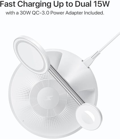 محطة شحن لأجهزة Apple المتعددة، لحامل شاحن MagSafe، شاحن لاسلكي لـ MagSafe 3 في 1 لسلسلة iPhone 16 15 14 13 12، وساعة Apple، وAirPods Pro/3/2 (يتضمن محول 30 وات) in Kuwait