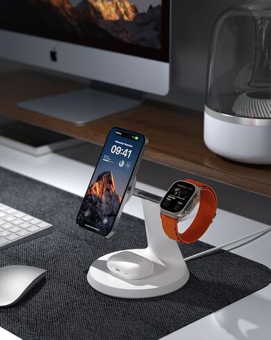 محطة شحن لأجهزة Apple المتعددة، لحامل شاحن MagSafe، شاحن لاسلكي لـ MagSafe 3 في 1 لسلسلة iPhone 16 15 14 13 12، وساعة Apple، وAirPods Pro/3/2 (يتضمن محول 30 وات) in Kuwait