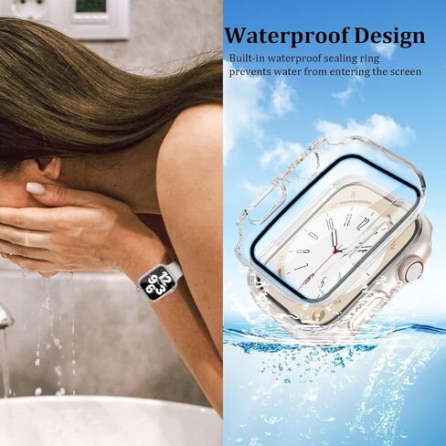 2 Pack Waterproof Case Compatible with Apple Watch 40mm SE (2nd Gen) Series 6 5 4 with Tempered Glass Screen Protector, Full Protective Hard PC Bumper Case Face Cover for iWatch 40mm Clear in Saudi Arabia
