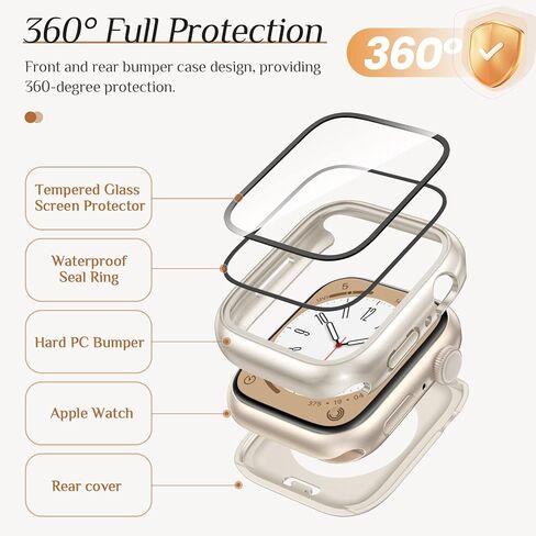 2-Pack Goton Waterproof Apple Watch Case for SE Series 6 5 4 Screen Protector 40mm, 360 Protective Glass Face Cover + Back Bumper for iWatch Accessories 40 mm in Kuwait