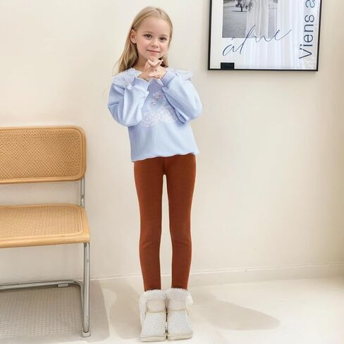 Girls' Fleece Lined Leggings Cotton Kids Thick Warm Pants 2-13 Years in Kuwait