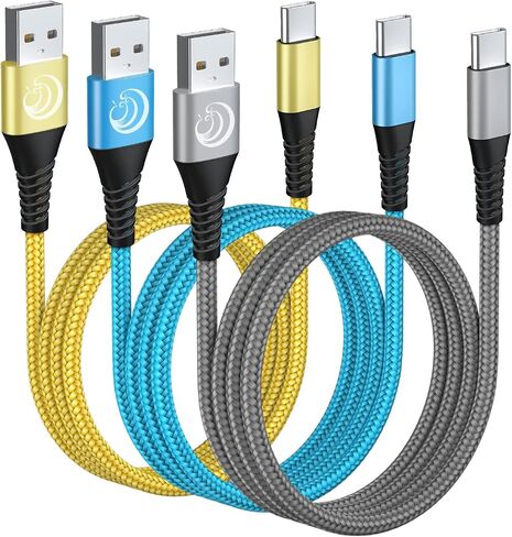 كابل USB C بطول 10 أقدام 3 عبوات شحن سريع من النايلون المضفر طويل من النوع C كابل شاحن لهاتف Samsung Galaxy S24 S23 S22 S21 S10 S9 S8 A02s A03s A11 A12 A13 A14 A21 A22 A32 A42 A53، الكمبيوتر اللوحي، LG، Moto، TCL in Kuwait
