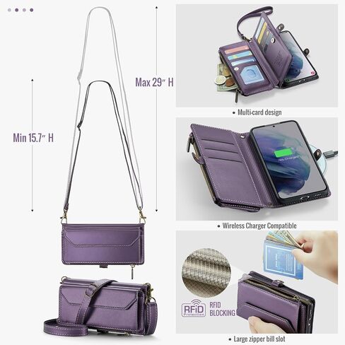 Asuwish Phone Case for Samsung Galaxy S21 Plus S21+ 5G Zipper Wallet Cover with Tempered Glass Screen Protector and Flip RFID Blocking Card Holder Cell S21+5G S21plus 21S + S 21 21+ G5 Women Purple in Saudi Arabia