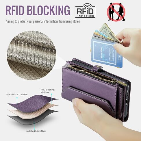 Asuwish Phone Case for Samsung Galaxy S21 Plus S21+ 5G Zipper Wallet Cover with Tempered Glass Screen Protector and Flip RFID Blocking Card Holder Cell S21+5G S21plus 21S + S 21 21+ G5 Women Purple in Saudi Arabia