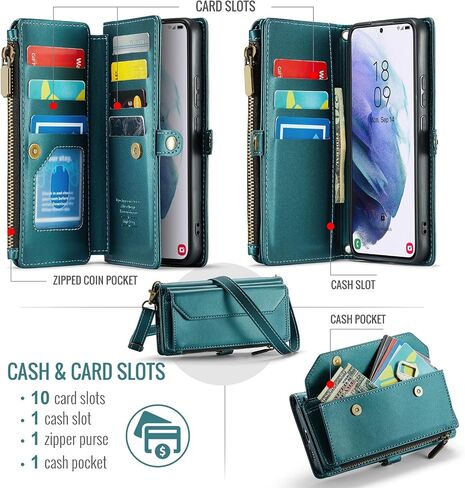 Asuwish Phone Case for Samsung Galaxy S21 Plus S21+ 5G Zipper Wallet Cover with Tempered Glass Screen Protector and Flip RFID Blocking Card Holder Cell S21+5G S21plus 21S + S 21 21+ G5 Women Purple in Saudi Arabia