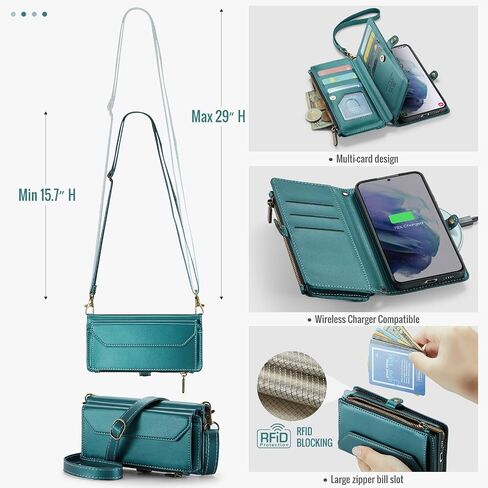 Asuwish Phone Case for Samsung Galaxy S21 Plus S21+ 5G Zipper Wallet Cover with Tempered Glass Screen Protector and Flip RFID Blocking Card Holder Cell S21+5G S21plus 21S + S 21 21+ G5 Women Purple in Saudi Arabia