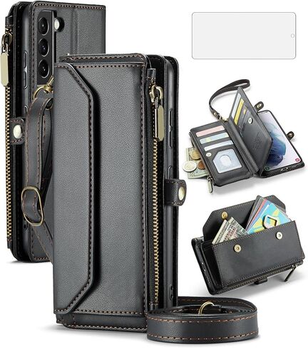 Asuwish Phone Case for Samsung Galaxy S21 Plus S21+ 5G Zipper Wallet Cover with Tempered Glass Screen Protector and Flip RFID Blocking Card Holder Cell S21+5G S21plus 21S + S 21 21+ G5 Women Purple in Saudi Arabia