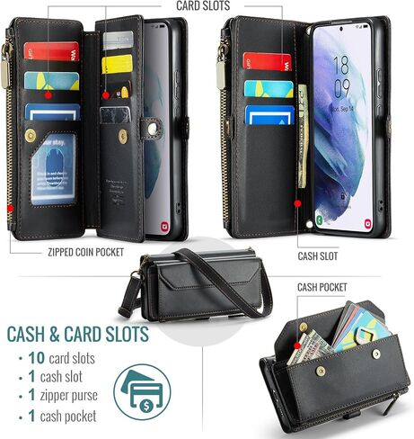 Asuwish Phone Case for Samsung Galaxy S21 Plus S21+ 5G Zipper Wallet Cover with Tempered Glass Screen Protector and Flip RFID Blocking Card Holder Cell S21+5G S21plus 21S + S 21 21+ G5 Women Purple in Saudi Arabia