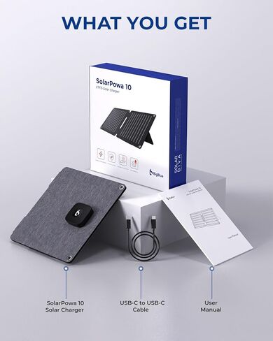 شاحن لوحة شمسية BigBlue 10W ETFE مع USB-A وUSB-C، شاحن الهاتف الشمسي المحمول SolarPowa 10 مع مسند للتخييم، مقاوم للماء IP65، متوافق مع iPhone13/X/8، الكمبيوتر اللوحي، Samsung، LG، إلخ in Kuwait