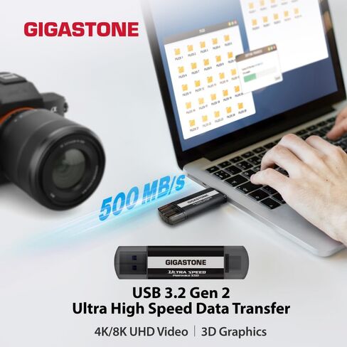 Gigastone USB-C SSD 500GB Gaming SSD PS5 iPhone15 USB3.2 Gen2 500MB/s Type-A + Type-C محرك أقراص الحالة الصلبة المحمول MacBook iPad Xbox الكمبيوتر المحمول الذكي SSD محرك الأقراص الصلبة الاحتياطية in Kuwait