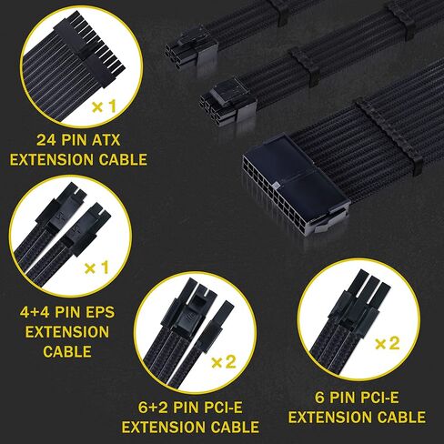 Clovertale Braided ATX Sleeved Cable Extension Kit for Power Supply Cable Kit, PSU Connectors, 24 Pin, 8 Pin, 6 Pin 4 + 4 Pin, 6 Pack, with Cable Comb 24 Pieces Set 24-Pin, 8-Pin, 6-Pin in Saudi Arabia