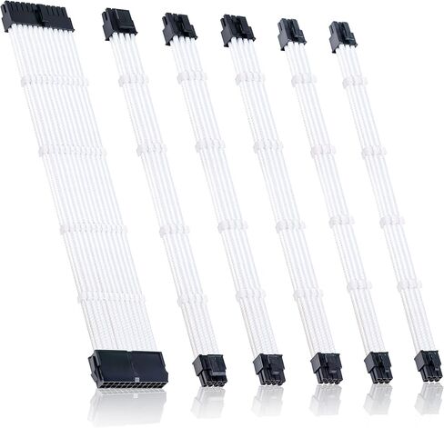 Clovertale Braided ATX Sleeved Cable Extension Kit for Power Supply Cable Kit, PSU Connectors, 24 Pin, 8 Pin, 6 Pin 4 + 4 Pin, 6 Pack, with Cable Comb 24 Pieces Set 24-Pin, 8-Pin, 6-Pin in Saudi Arabia