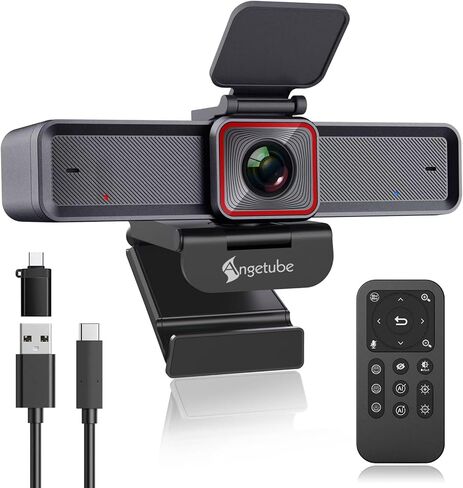 Angetube 4K Webcam with AI Tracking,Remote Control 4K Web Camera/10X Digital Zoom 1080P 60fps Web cam with USB 3.0 HDR/Dual Noise Cancelling Microphones for Video Calls/Meetings/Streaming/Skype/Zoom in Saudi Arabia