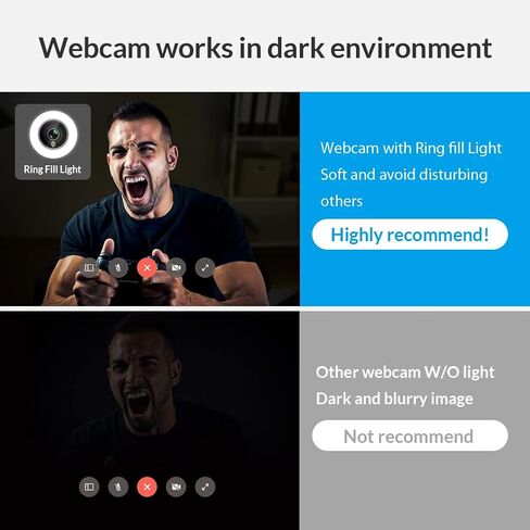 Angetube Streaming 1080P HD Webcam Built in Adjustable Ring Light and Mic. Advanced autofocus AF Web Camera for Google Meet Gamer Facebook YouTube Streamer in Saudi Arabia