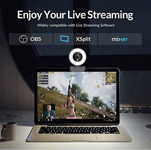 Angetube Streaming 1080P HD Webcam Built in Adjustable Ring Light and Mic. Advanced autofocus AF Web Camera for Google Meet Gamer Facebook YouTube Streamer in Saudi Arabia