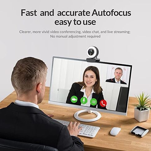 Angetube Streaming 1080P HD Webcam Built in Adjustable Ring Light and Mic. Advanced autofocus AF Web Camera for Google Meet Gamer Facebook YouTube Streamer in Saudi Arabia