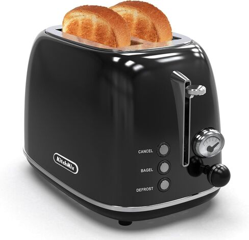 Toaster 2 slice, KitchMix Retro Stainless Steel Toaster with 6 Settings, 1.5 In Extra Wide Slots, Bagel/Defrost/Cancel Function, Removable Crumb Tray (Cream) in Kuwait