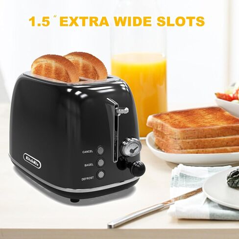 Toaster 2 slice, KitchMix Retro Stainless Steel Toaster with 6 Settings, 1.5 In Extra Wide Slots, Bagel/Defrost/Cancel Function, Removable Crumb Tray (Cream) in Kuwait
