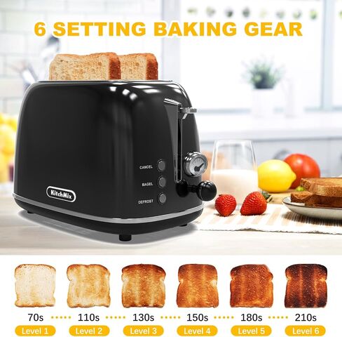 Toaster 2 slice, KitchMix Retro Stainless Steel Toaster with 6 Settings, 1.5 In Extra Wide Slots, Bagel/Defrost/Cancel Function, Removable Crumb Tray (Cream) in Kuwait