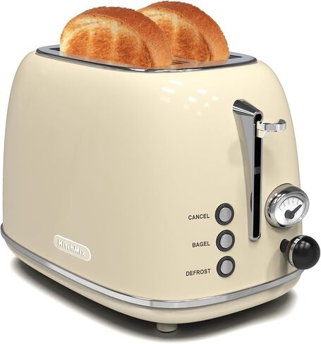 Toaster 2 slice, KitchMix Retro Stainless Steel Toaster with 6 Settings, 1.5 In Extra Wide Slots, Bagel/Defrost/Cancel Function, Removable Crumb Tray (Cream) in Kuwait