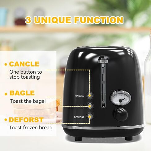 Toaster 2 slice, KitchMix Retro Stainless Steel Toaster with 6 Settings, 1.5 In Extra Wide Slots, Bagel/Defrost/Cancel Function, Removable Crumb Tray (Cream) in Kuwait