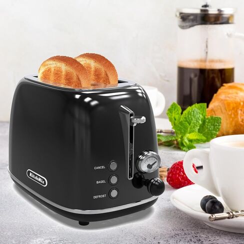 Toaster 2 slice, KitchMix Retro Stainless Steel Toaster with 6 Settings, 1.5 In Extra Wide Slots, Bagel/Defrost/Cancel Function, Removable Crumb Tray (Cream) in Kuwait
