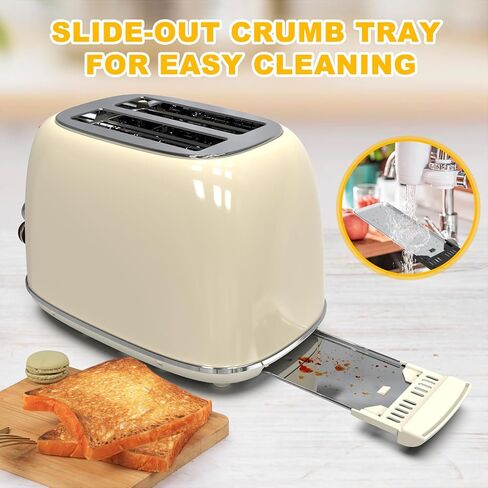 Toaster 2 slice, KitchMix Retro Stainless Steel Toaster with 6 Settings, 1.5 In Extra Wide Slots, Bagel/Defrost/Cancel Function, Removable Crumb Tray (Cream) in Kuwait