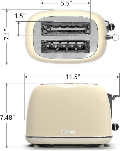 Toaster 2 slice, KitchMix Retro Stainless Steel Toaster with 6 Settings, 1.5 In Extra Wide Slots, Bagel/Defrost/Cancel Function, Removable Crumb Tray (Cream) in Kuwait