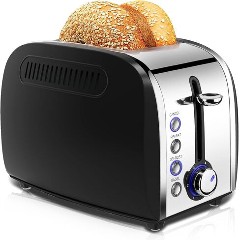 Toaster 2 Slices, Stainless Steel JEWJIO Retro Toaster with 1.5" Extra Wide Slot for 6 Bread Shades Setting/Bagel/Defrost/Reheat/Cancel Function/Removable Crumb Tray 800W, Classic Silver in Kuwait