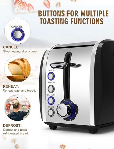 Toaster 2 Slices, Stainless Steel JEWJIO Retro Toaster with 1.5" Extra Wide Slot for 6 Bread Shades Setting/Bagel/Defrost/Reheat/Cancel Function/Removable Crumb Tray 800W, Classic Silver in Kuwait
