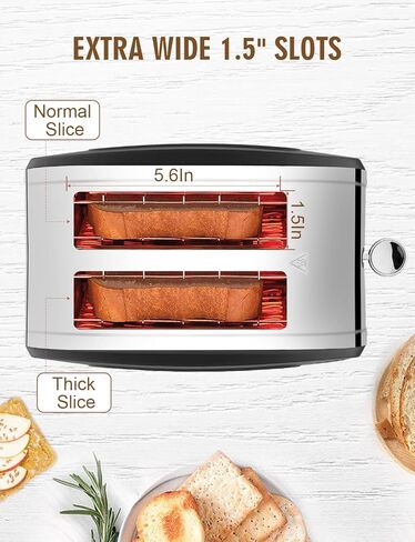 Toaster 2 Slices, Stainless Steel JEWJIO Retro Toaster with 1.5" Extra Wide Slot for 6 Bread Shades Setting/Bagel/Defrost/Reheat/Cancel Function/Removable Crumb Tray 800W, Classic Silver in Kuwait