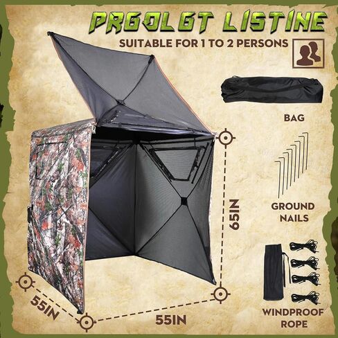 Hunting Blind, 2 Person Pop Up Blinds 360 Degree See Through, Portable Durable Hunting Ground Blinds for Deer & Turkey Hunting in Saudi Arabia