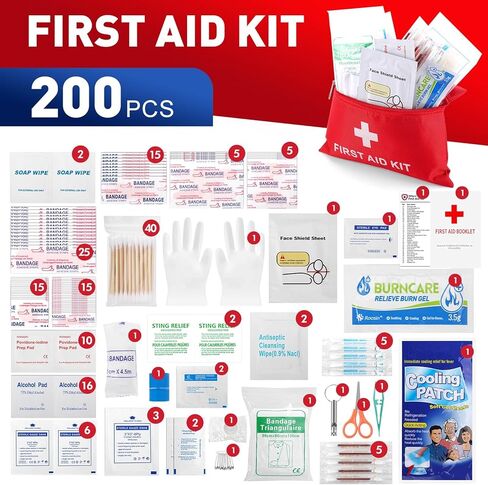 مجموعة الإسعافات الأولية الصغيرة، 200 قطعة من أدوات الإسعافات الأولية الصغيرة المقاومة للماء للسفر، مجموعة الإسعافات الأولية نظيفة وعلاج وحماية معظم الإصابات، مجموعة الإسعافات الأولية للمنزل والتخييم والمشي لمسافات طويلة ومستلزمات الإنقاذ في حالات الطوارئ in Kuwait
