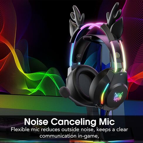 سماعة رأس للألعاب مع ميكروفون، سماعات أذن للقطط لأجهزة الكمبيوتر المحمول PS4 PS5 Xbox Switch، إضاءة RGB بألوان قوس قزح وصوت محيطي افتراضي، سماعات رأس سلكية 3.5 مم فوق الأذن، مريحة in Kuwait