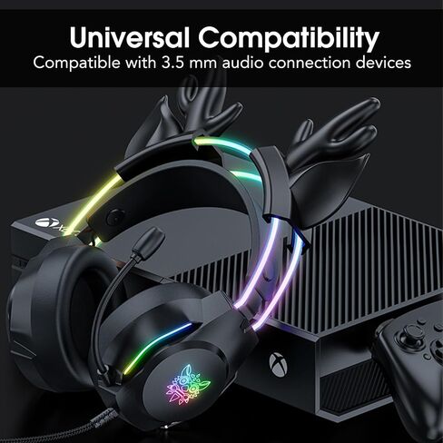سماعة رأس للألعاب مع ميكروفون، سماعات أذن للقطط لأجهزة الكمبيوتر المحمول PS4 PS5 Xbox Switch، إضاءة RGB بألوان قوس قزح وصوت محيطي افتراضي، سماعات رأس سلكية 3.5 مم فوق الأذن، مريحة in Kuwait