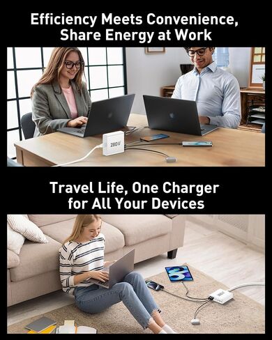 كتلة شاحن USB C بقدرة 280 وات، محطة شحن USB C بـ 8 منافذ GaN III PD 65 وات محول شاحن كمبيوتر محمول متوافق مع MacBookPro/Air، DELL، iPad، محطة شحن محمولة لهواتف iPhone وSamsung Galaxy (أسود) in Kuwait