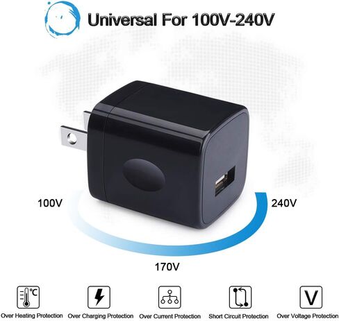 مكعب شاحن حائط، 1 أمبير/5 فولت، قابس USB بمنفذ واحد 3 عبوات للسفر أسود، صندوق شحن متوافق مع الهاتف، سامسونج جالاكسي S24 S23 A21 A51 A71 S20 S10 S9 S8، A10e، Note20/10، Moto G7 G6، LG Stylo 6/5/ 4 in Kuwait
