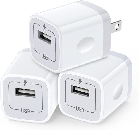 مكعب شاحن حائط، 1 أمبير/5 فولت، قابس USB بمنفذ واحد 3 عبوات للسفر أسود، صندوق شحن متوافق مع الهاتف، سامسونج جالاكسي S24 S23 A21 A51 A71 S20 S10 S9 S8، A10e، Note20/10، Moto G7 G6، LG Stylo 6/5/ 4 in Kuwait
