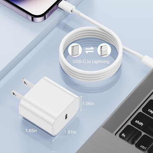 iPhone Charger Fast Charging Block,[MFi Certified] Wall Charger Plug and 6ft USB C to Lightning Cable Cord, Type C Power Adapter Cube Brick Box for iPhone 14 Pro Max/14/13 Pro/12 Mini/12/11/iPad in Saudi Arabia