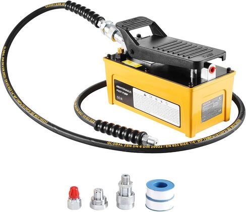 VEVOR Air Hydraulic Pump, 10,000 PSI 1/2 Gal Reservoir, NPT 3/8" Oil Outlet, NPT 1/4" Inlet, 6.6 ft Pipe, Foot Actuated Hydraulic Pump Air Treadle for Auto Body Frame Machines and Pulling Post, Orange in Saudi Arabia
