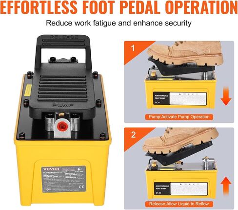 VEVOR Air Hydraulic Pump, 10,000 PSI 1/2 Gal Reservoir, NPT 3/8" Oil Outlet, NPT 1/4" Inlet, 6.6 ft Pipe, Foot Actuated Hydraulic Pump Air Treadle for Auto Body Frame Machines and Pulling Post, Orange in Saudi Arabia